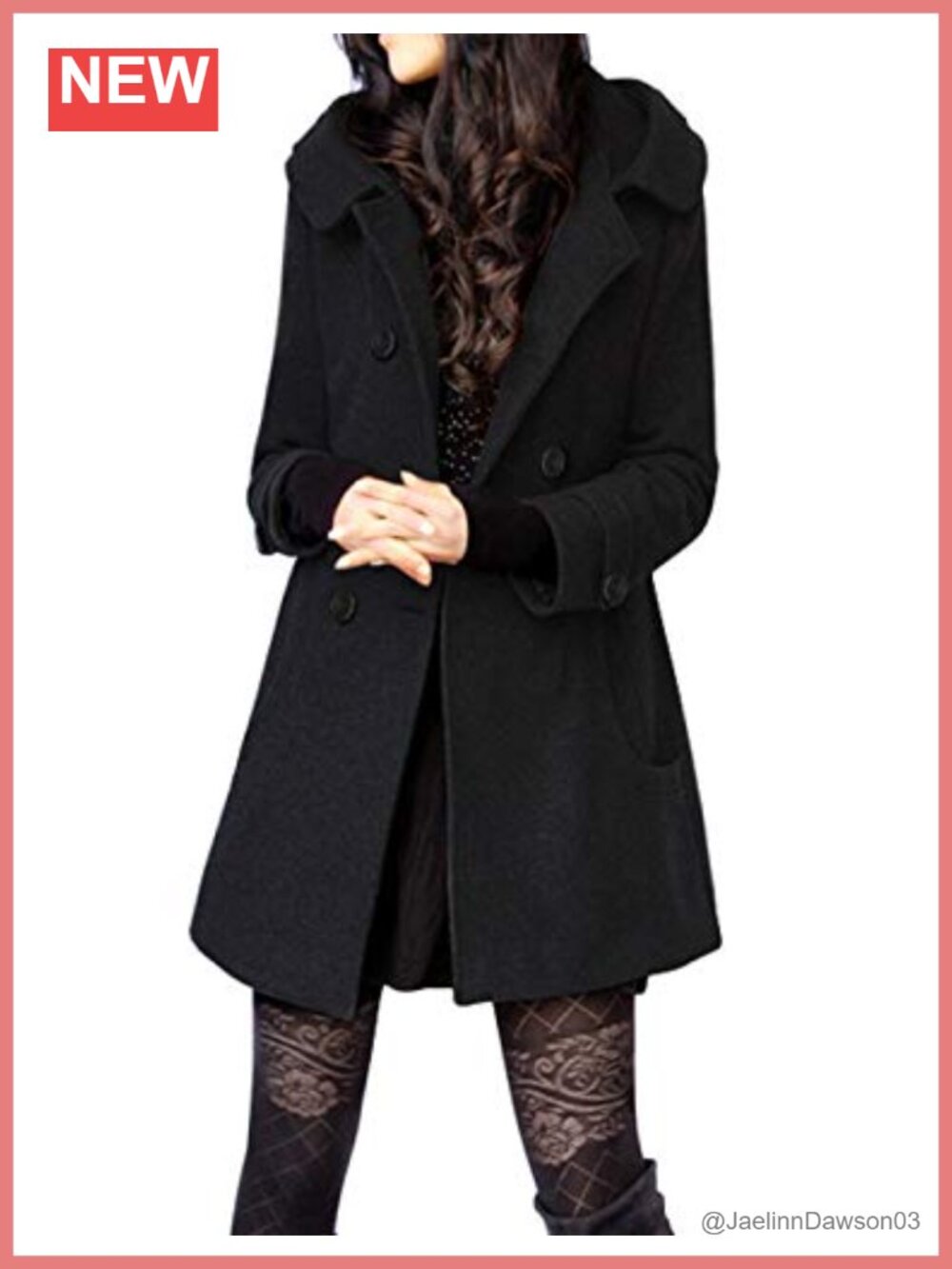 Wool Blend Hooded Peacoat Mid-Length Double-Breasted Winter Coat